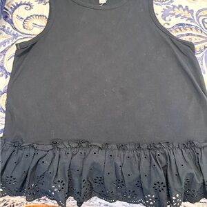 J. Crew Black Eyelet Hem Tank Top